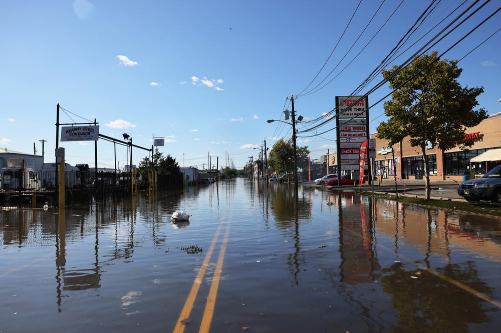 A street in Newark, N.J., is flooded on Thursday in Newark, N.J. Gov. Phil Murphy declared a state of emergency after Tropical Storm Ida caused flooding and power outages throughout the state.