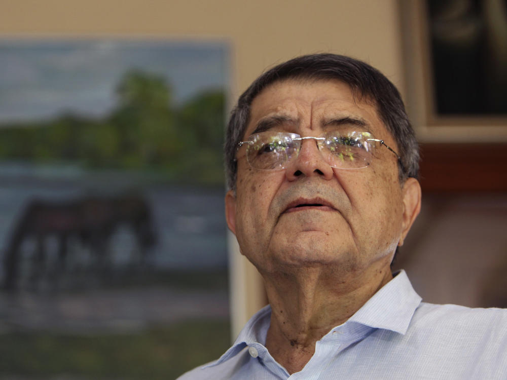 Nicaraguan author Sergio Ramirez in 2017 upon receiving the Cervantes Prize literary award. Prosecutors have ordered Ramirez' arrest along with other opponents of President Daniel Ortega.