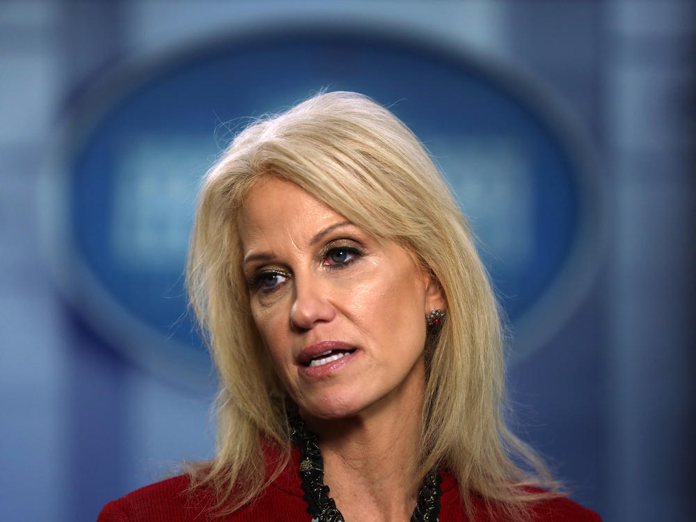 Former White House senior counselor Kellyanne Conway, here in January 2020, is one of several former Trump administration officials who have been asked to resign from their positions on the boards of military academies.