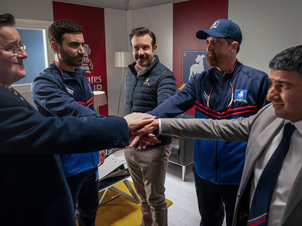 Higgins (Jeremy Swift), Roy (Brett Goldstein), Ted (Jason Sudeikis), Beard (Brendan Hunt) and Nate (Nick Mohammed) are all-in for the game against Man City.