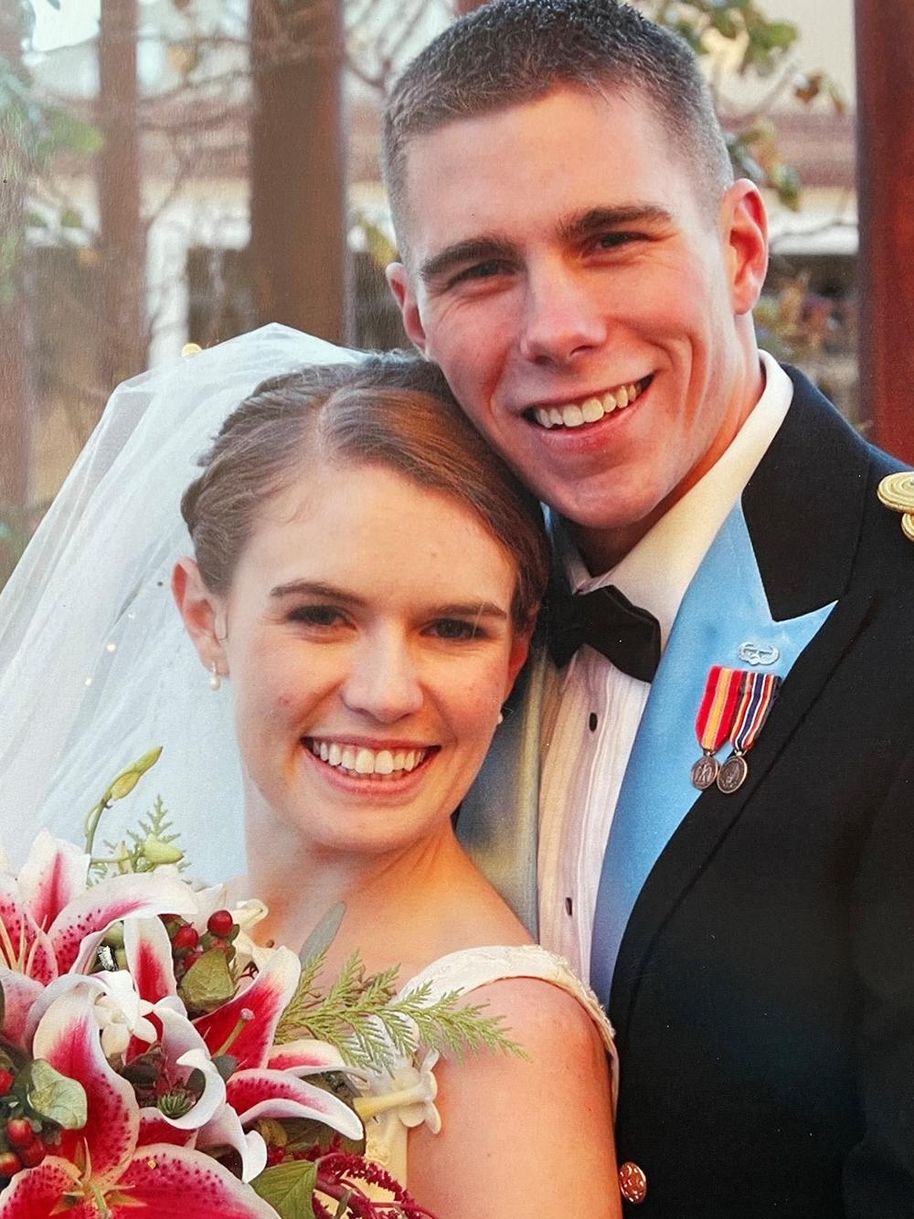 Chris Goeke and his wife Kelsey Haggerty on their wedding day. They were married shortly after he graduated from West Point and before he was deployed to Afghanistan.