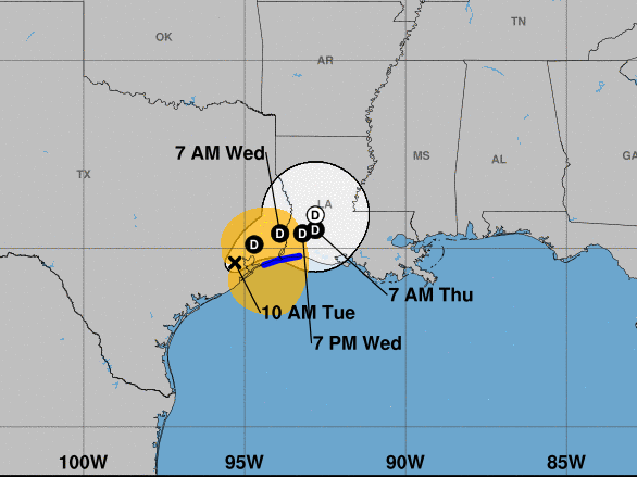 Nicholas will slow to a crawl as it passes over Louisiana from Texas, the National Hurricane Center says.