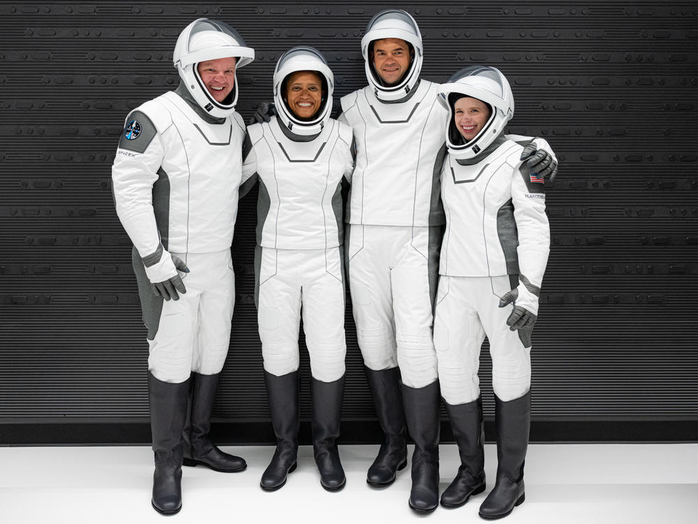 In a first, the SpaceX mission set to launch Wednesday night will carry four civilians: Chris Sembroski (from left), Sian Proctor, Jared Isaacman and Hayley Arceneaux.
