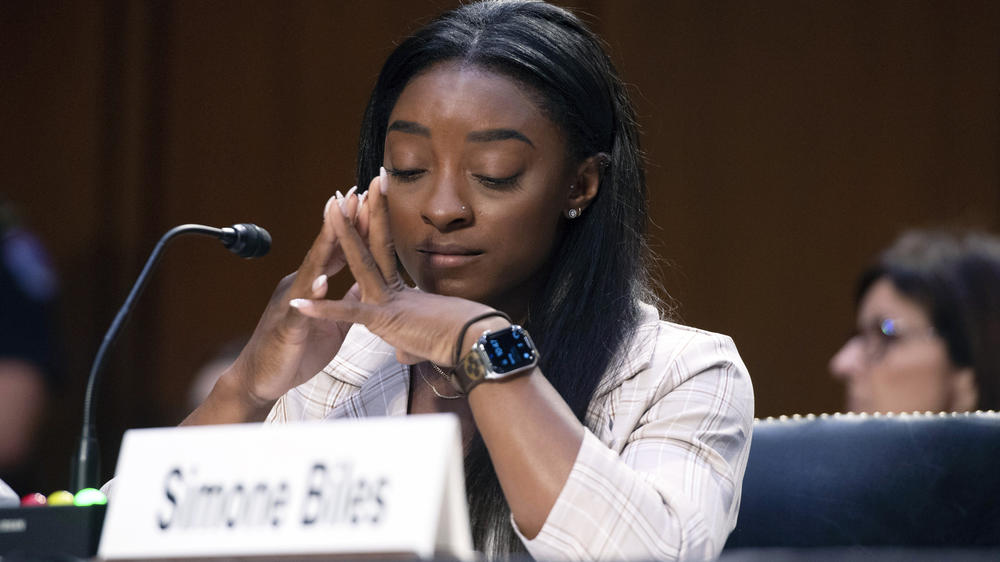 Biles testifies Wednesday during the Senate hearing. 