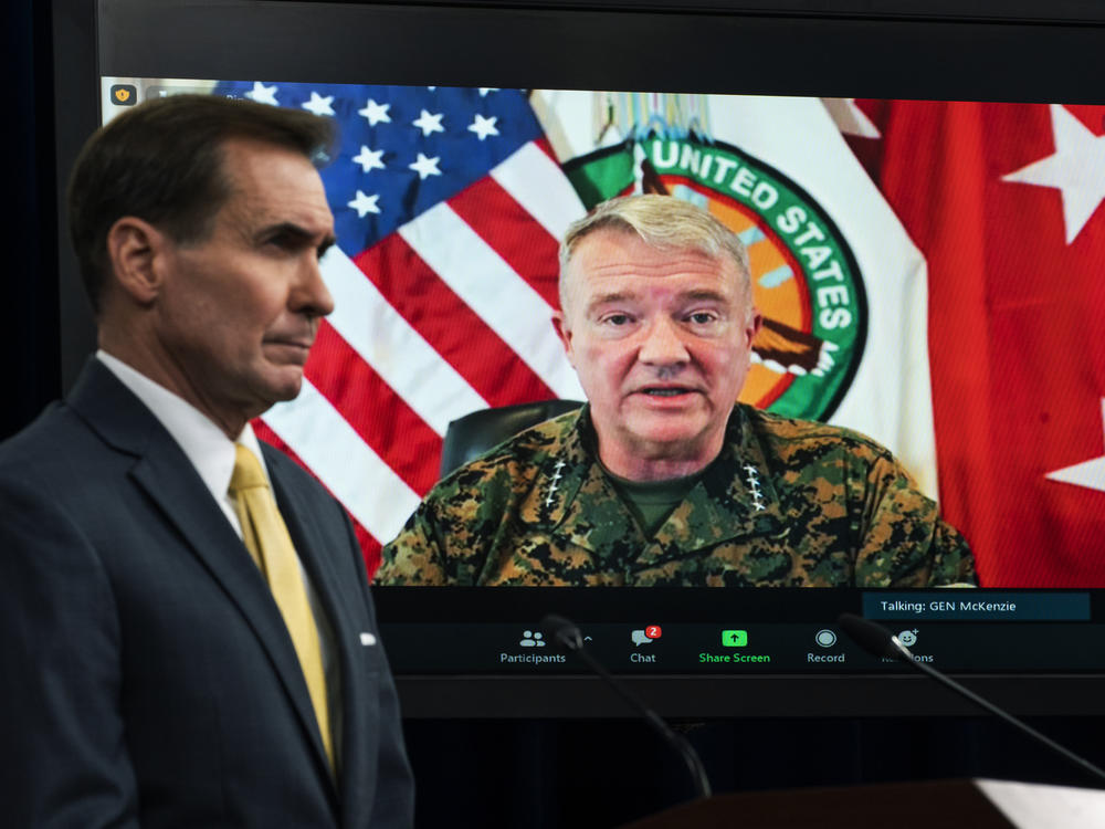 The Pentagon has retreated from its defense of a drone strike that killed multiple civilians in Afghanistan last month. Gen. Frank McKenzie, who's shown here on screen in August as he speaks from MacDill Air Force Base, in Tampa, Fla., head of U.S. Central Command, called the strike a 