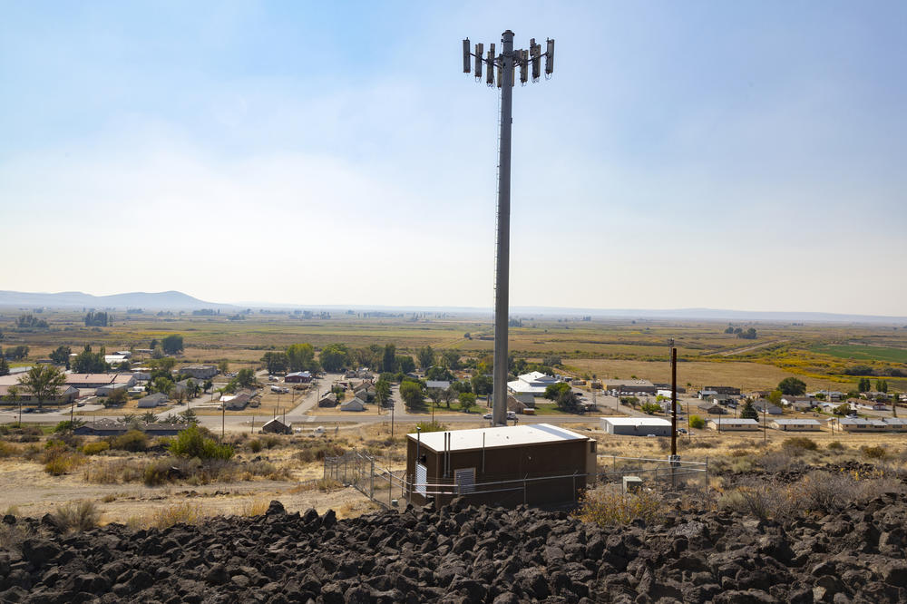 A single cell tower looms over the Duck Valley Indian Reservation. It is the only one on the reservation.