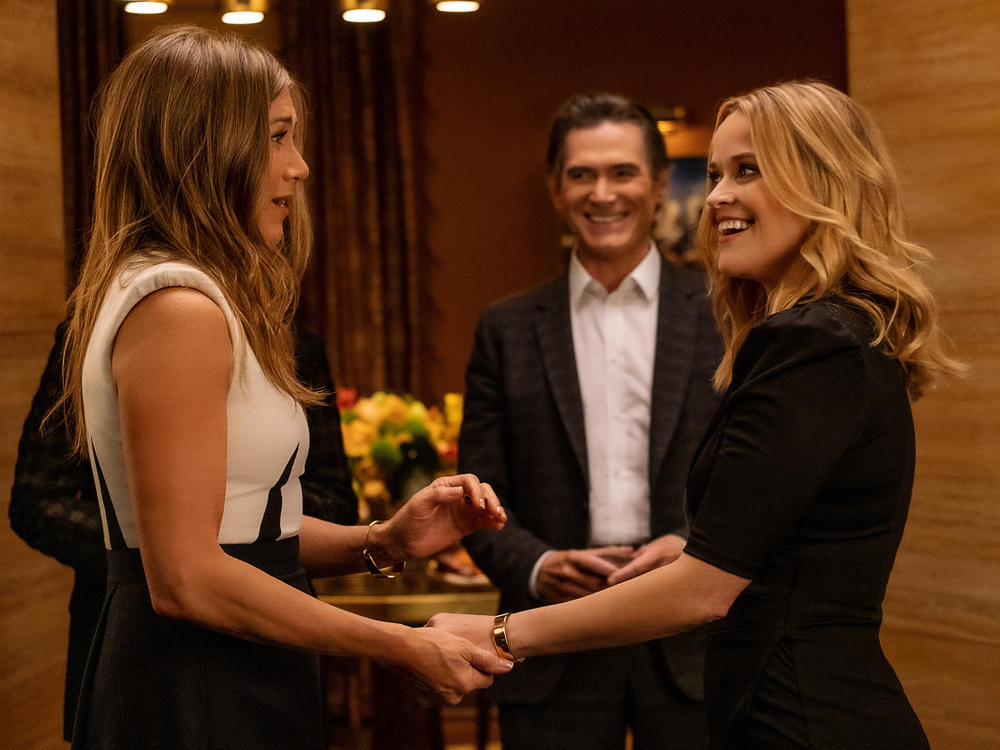 Jennifer Aniston, Billy Crudup and Reese Witherspoon in <em>The Morning Show</em>. Season 2 is premiering on Apple TV+.
