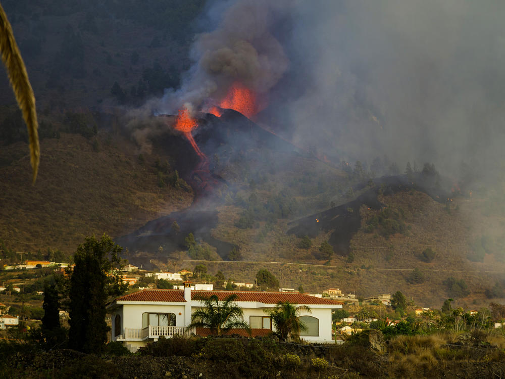 Lava flows from an eruption of a volcano at the island of La Palma in the Canaries, Spain, on Sunday.