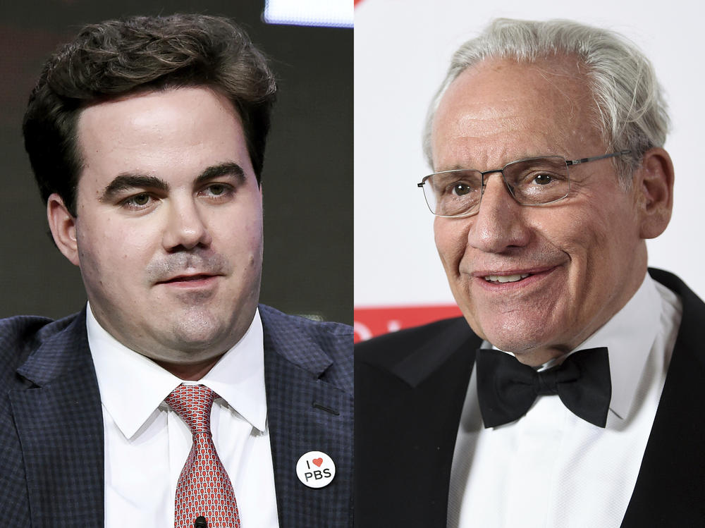 Robert Costa (left) in a panel discussion in 2017 and Bob Woodward at the 2019 PEN America Literary Gala in New York. The two have authored a book about the transition between the Trump and Biden administrations.