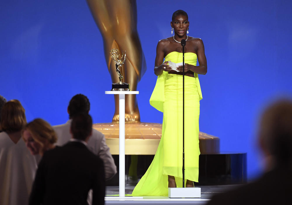 Michaela Coel accepts the award for outstanding writing for a limited or anthology series or movie for 