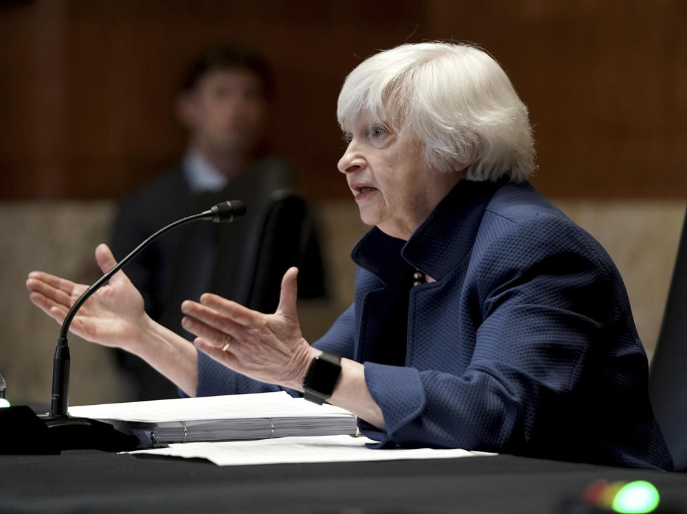 Treasury Secretary Janet Yellen testifies before a Senate Appropriations subcommittee on Capitol Hill in June. Yellen is warning of a potential 