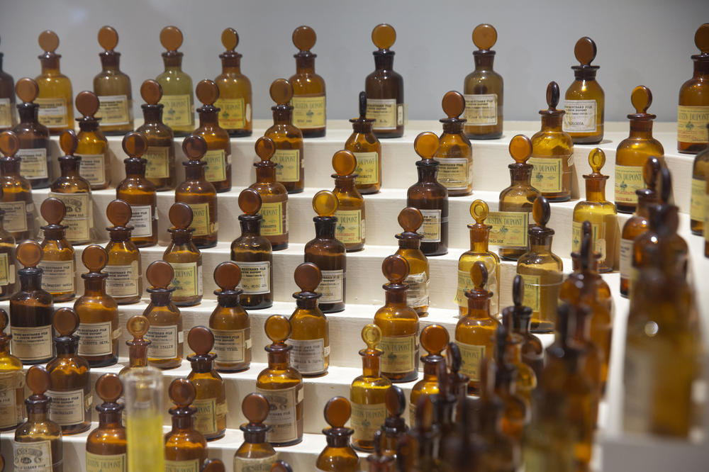 The perfumer's organ that belonged to Jean Carles, the early 20th century creator of perfumes including Miss Dior and Ma Griffe by Carven, at the International Perfume Museum in Grasse.