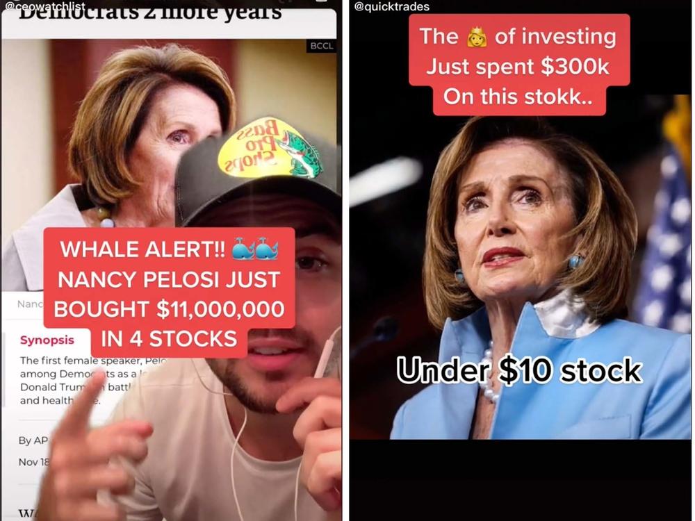 A community of young investors on TikTok, including @ceowatchlist, @quicktrades and @irisapp, are using House Speaker Nancy Pelosi's stock trading disclosures as inspiration for where to invest themselves. One user called Pelosi the market's 