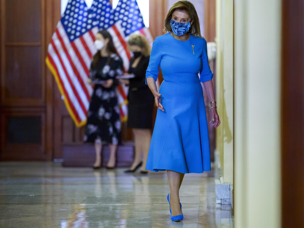 House Speaker Nancy Pelosi, D-Calif., at the U.S. Capitol on Wednesday. The House of Representatives passed a bill to keep the government funded and suspend the debt ceiling, but Republicans are expected to block it in the Senate.