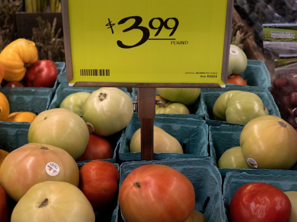 Fruits and vegetable are displayed at an area grocery store in Washington, D.C., on Aug. 12. Inflation has surged this year, although the Federal Reserve continues to believe the spike will be temporary.