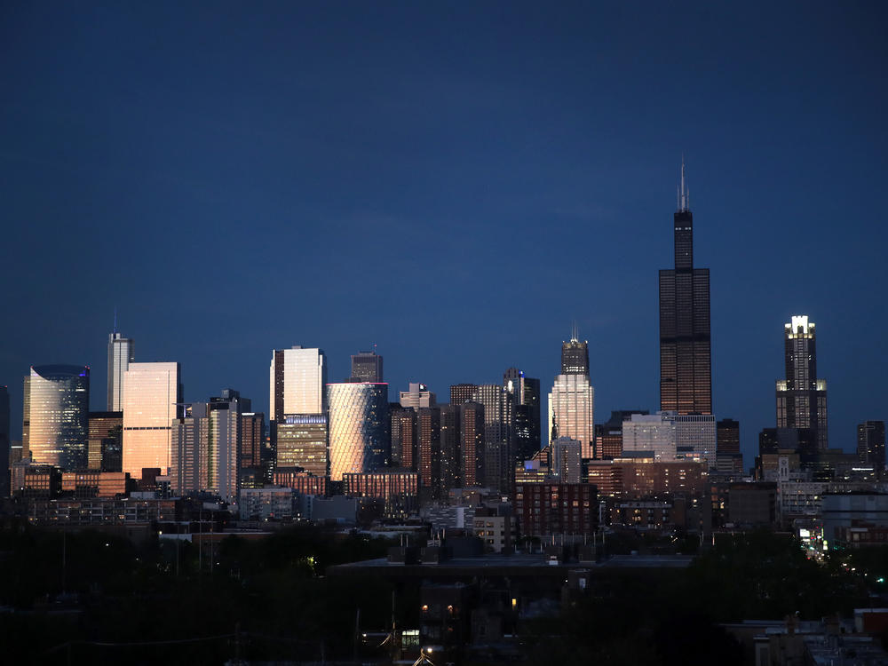 The Willis Tower rises above the downtown skyline on May 20, 2020 in Chicago. The Willis Tower, constructed as the Sears Tower, was once the world's tallest building.