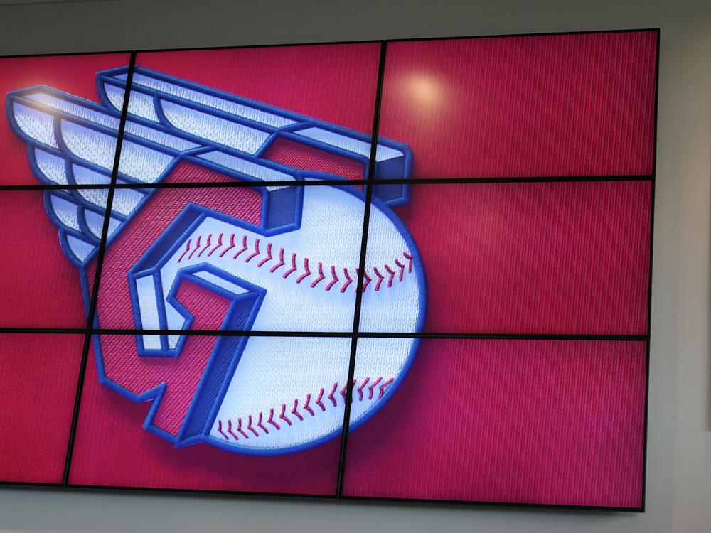 The new Cleveland MLB logo is displayed on July 23 in Cleveland. Known as the Indians since 1915,the team will be called Guardians starting next season.
