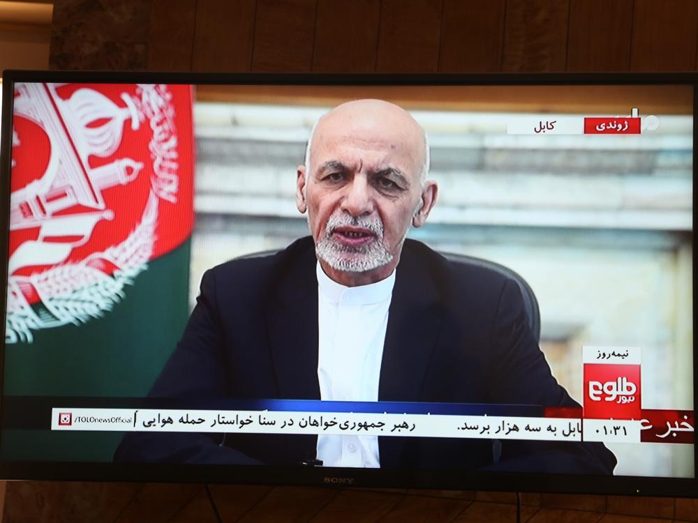 Ashraf Ghani speaks in a televised address on Aug. 14, a day before Afghanistan's capital, Kabul, fell to the Taliban.