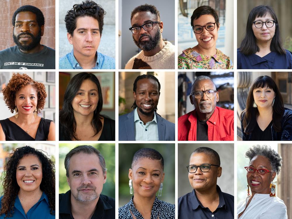 A selection of MacArthur fellows from the Class of 2021 (left to right, top row to bottom): Hanif Abdurraqib, Daniel Alarcón, Reginald Dwayne Betts, Jordan Casteel, Don Mee Choi, Nicole Fleetwood, Cristina Ibarra, Ibram X. Kendi, Daniel Lind-Ramos, Monica Muñoz Martinez, Safiya Noble, Alex Rivera, Jacqueline Stewart, Keeanga-Yamahtta Taylor and Jawole Willa Jo Zollar.