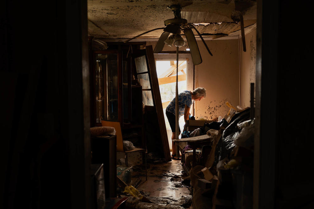 Annie Parfait, a Houma Nation elder, cleans out her home in Dulac on Sept. 21. Having lived in Dulac for 70 years, she and her husband Roy have weathered quite a few storms in their time. 