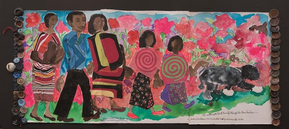 <em>Bo Walking First Family through the Rose Garden</em> ,2007-2010 (Mixed media, 16x36 ¼in)