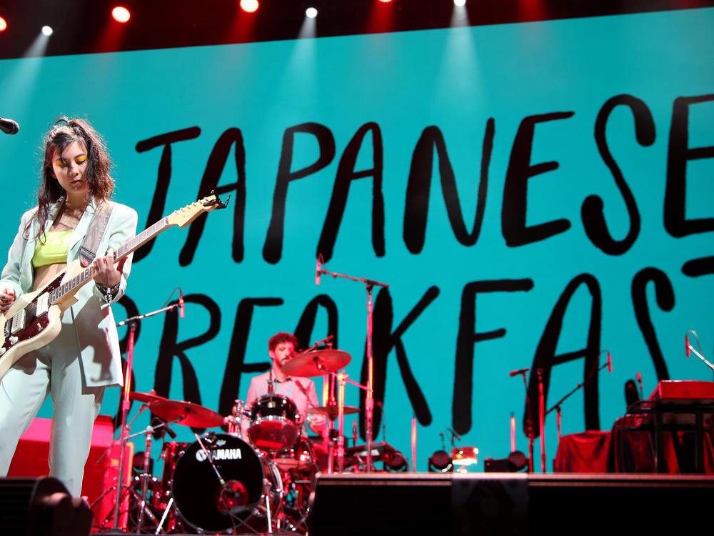 Michelle Zauner (L) of Japanese Breakfast performs with drummer Craig Hendrix at the Intersect music festival at the Las Vegas Festival Grounds on December 07, 2019 in Las Vegas, Nevada.