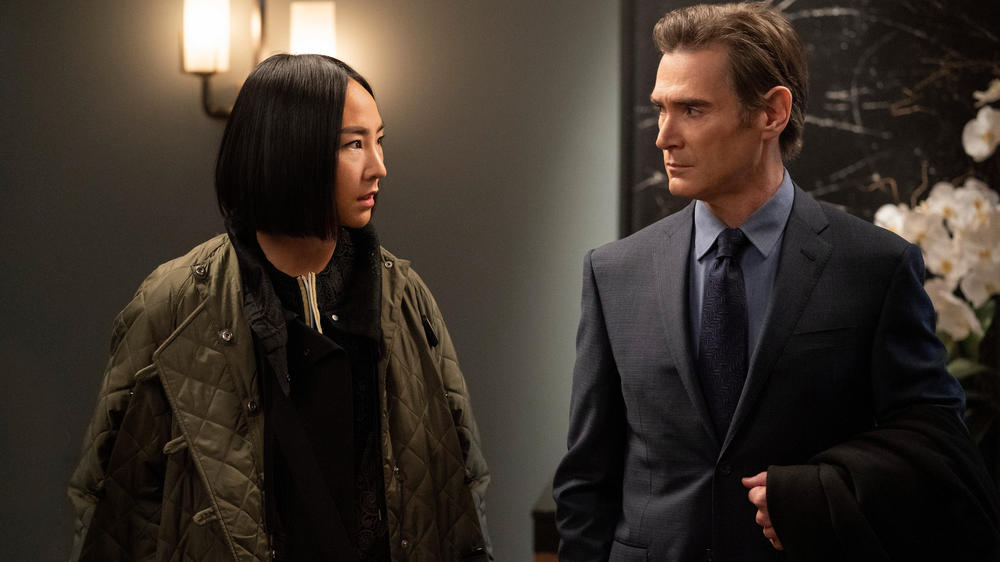 I stand with Stella's face. (Greta Lee, Billy Crudup)