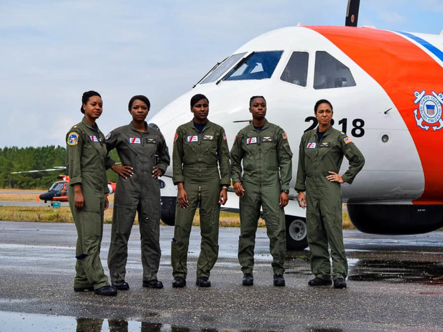 Left to right: Cmdr. Jeanine Menze, Lt. Cmdr. LaShanda Holmes, Lt. Angel Hughes, Lt. Chanel Lee and Lt. Ronaqua Russell, pictured in 2019.