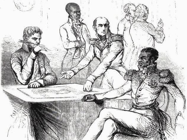 The Baron de Mackau of France presenting demands to Jean-Pierre Boyer, President of Haiti, in 1825