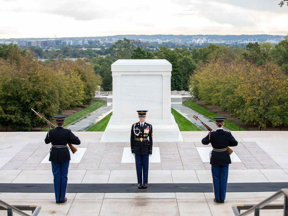 The first all-female guard change takes place at the Tomb of the Unknown Soldier in Arlington National Cemetery.