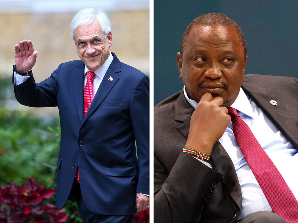 The Pandora Papers cite a number of leaders from lower-income countries or nations with great levels of inequality, among them Azerbaijani President Ilham Aliyev (from left), Chilean President Sebastián Piñera and Kenyan President Uhuru Kenyatta.
