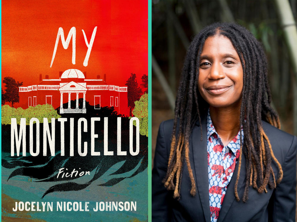 Author Jocelyn Nicole Johnson alongside the cover of her new book, <em>My Monticello.</em>