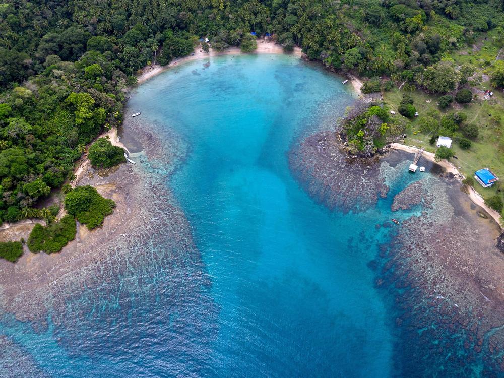 Aerial view of a coral reef area at Playa Blanca, in Portobelo, Colon province, Panama, on April 16, 2021. A massive new report shows that the world's coral reefs are under stress, but could recover if greenhouse gas emissions are significantly reduced.