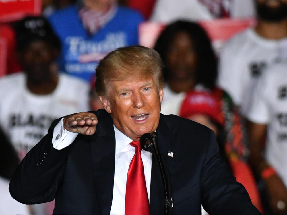 Former President Donald Trump holds a Save America rally in Perry, Ga., in September. Trump is unlikely to take falling off the Forbes 400 wealthiest Americans in stride.