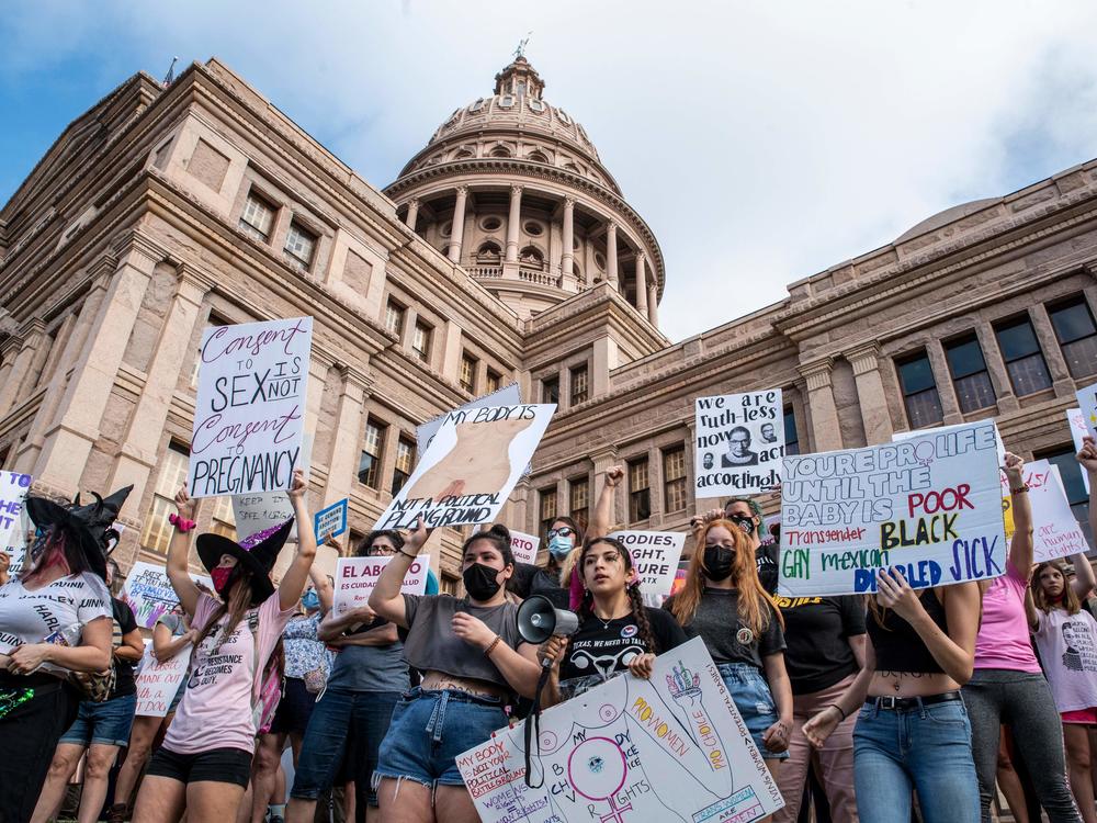 Protesters take part in the Women's March and Rally for Abortion Justice at the State Capitol in Austin, Texas, on Saturday.