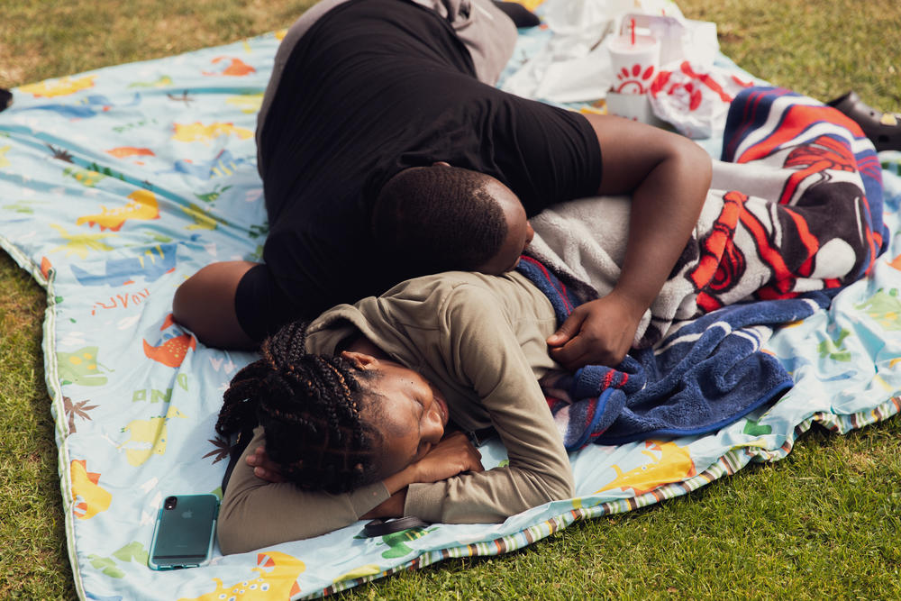 Los Angeles locals Tiffany Harris and Avery Pike picnic at Bruce's Beach. 