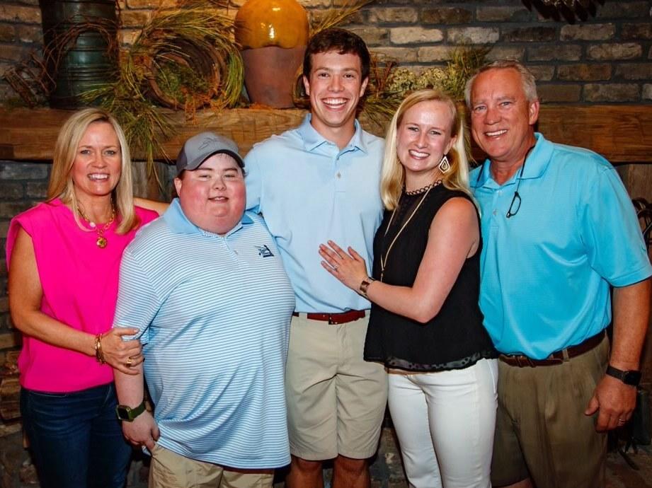 Fuller Goldsmith with his family: mother Melissa Goldsmith (from left); Fuller Goldsmith; his sister's fiancé, Trey Hudson; sister Lele Goldsmith; and father Scott Goldsmith.