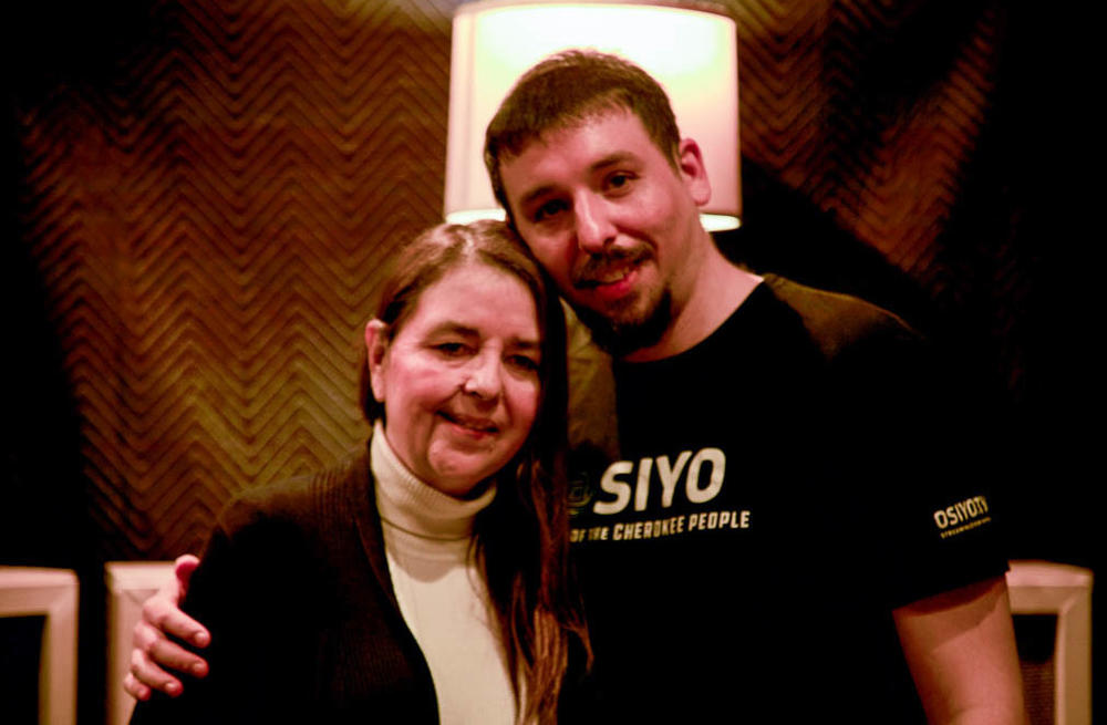 Gina Olaya (left) and Kellen Quinton at their StoryCorps interview in Oklahoma City last month.