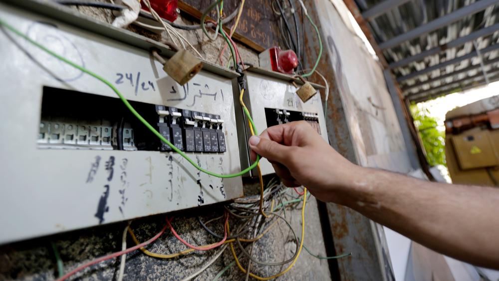A circuit breaker of an electric generator that supplied homes with power in 2019 is pictured in the Lebanese capital Beirut's southern suburbs.