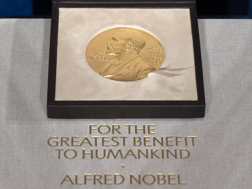 Displayed is a file photo of a Nobel Prize medal on Dec. 8, 2020. The Nobel Prize in economic sciences was awarded to three U.S-based professors for their pioneering work with 