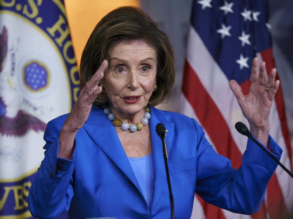 House Speaker Nancy Pelosi, D-Calif., speaks during a news conference at the Capitol on  Tuesday.