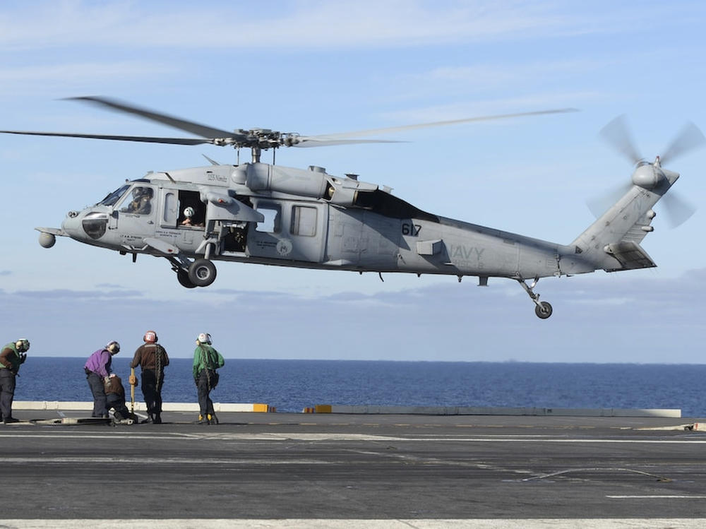 The remains of five people and the wreckage of a U.S. Navy helicopter that crashed in the Pacific Ocean off California have been recovered, the Navy said in a statement on Tuesday. An MH-60S helicopter, similar the one pictured, and five crew members were recovered from a depth of about 5,300 feet below the surface of the ocean off the coast of San Diego on Friday.