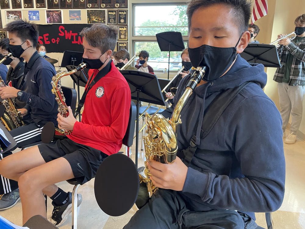Wellesley high schooler Andrew Song plays baritone sax in the jazz band.