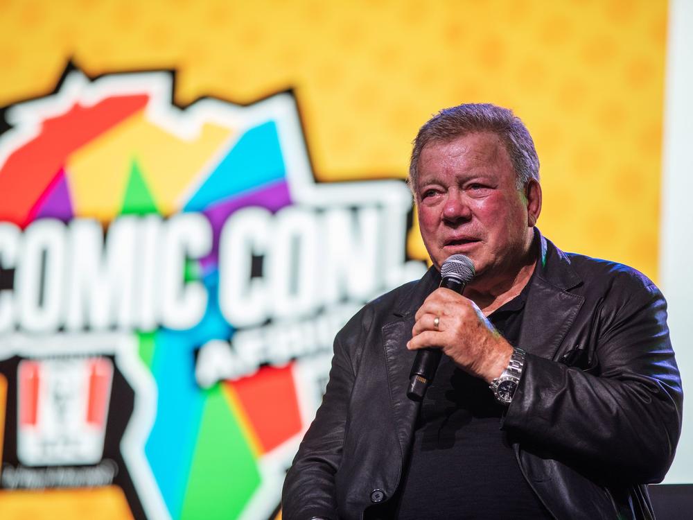 Canadian actor William Shatner, who became a cultural icon for his portrayal of Captain James T. Kirk in the Star Trek franchise, speaks at a convention in 2019.