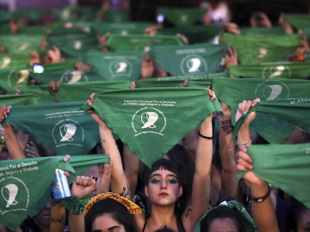 Thousands of pro-choice activists, including feminist groups from the U.S. and Chile, demonstrate in favor of decriminalizing abortion, outside Congress in Buenos Aires, Argentina, on Feb. 19, 2020.