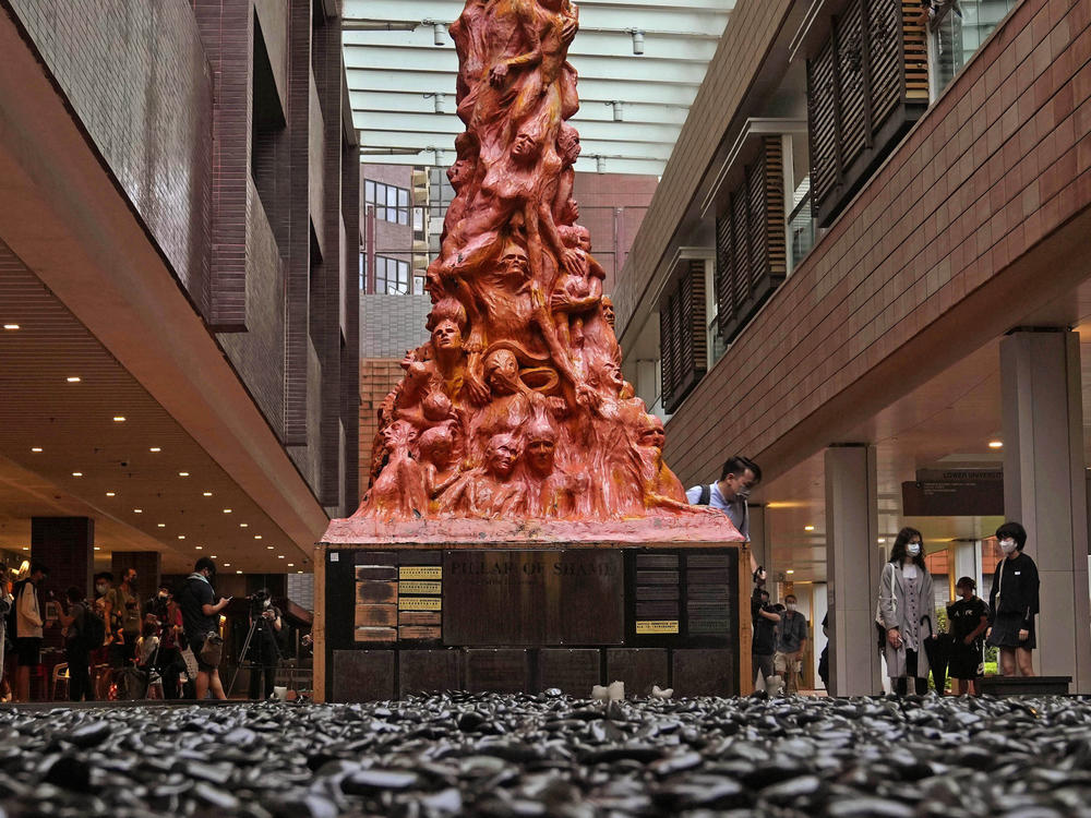 The Pillar of Shame statue, a memorial for those killed in the 1989 Tiananmen crackdown in Beijing, is displayed at the University of Hong Kong on Wednesday.