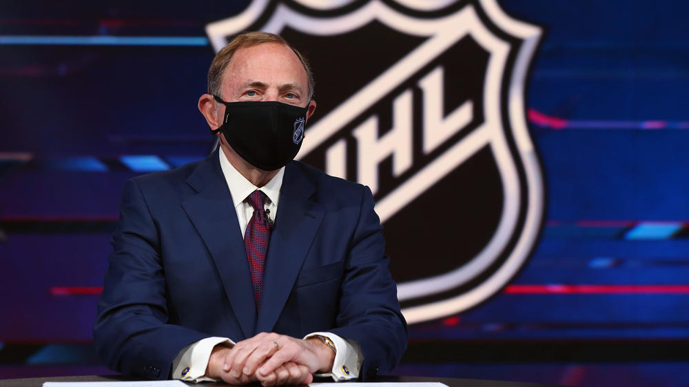 NHL commissioner Gary Bettman prepares for the first round of the 2020 National Hockey League Draft at the NHL Network Studio on October 06, 2020 in Secaucus, New Jersey.