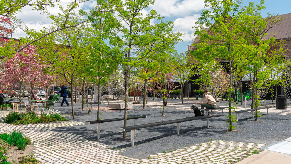 A desolate parking lot filled with weeds and debris was transformed into Core City Park in Detroit, Mich. Nearly everything used in the construction of the park was found on site — the benches, for example were recycled from old concrete walls.