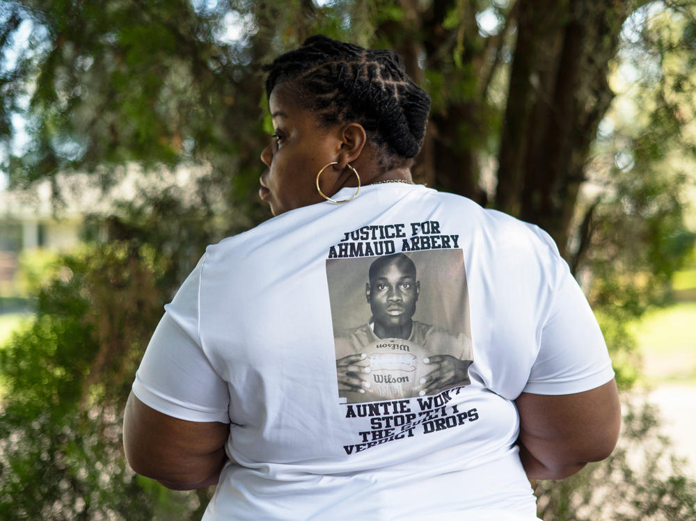 Ahmaud Arbrey's Aunt, Theawanza Brooks in front of her home in Brunswick, Ga. 