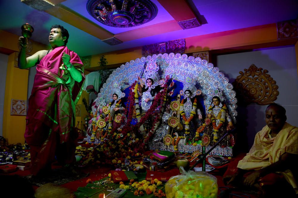A dance performed during Durga Puja in Mumbai.